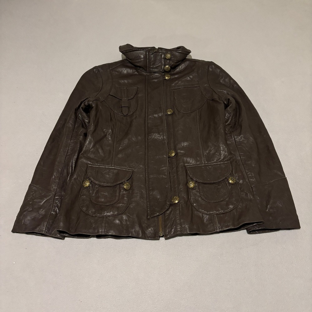 Danier Womens Brown Genuine Leather Military Jacket Small Thinsulate Insulated